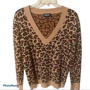 Express V neck sweater in animal print